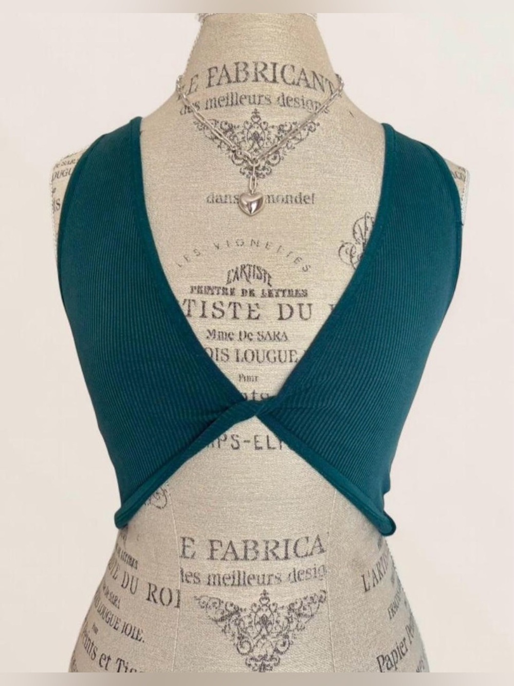 Urban Outfitters Forest Green Ribbed Twist-Front Reversible Crop Top